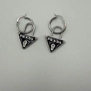NEW Black and Silver triangle Lock Earrings